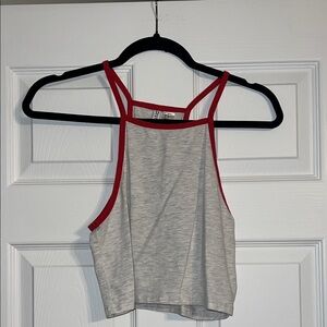 Divided Gray Crop Top with Red Trim